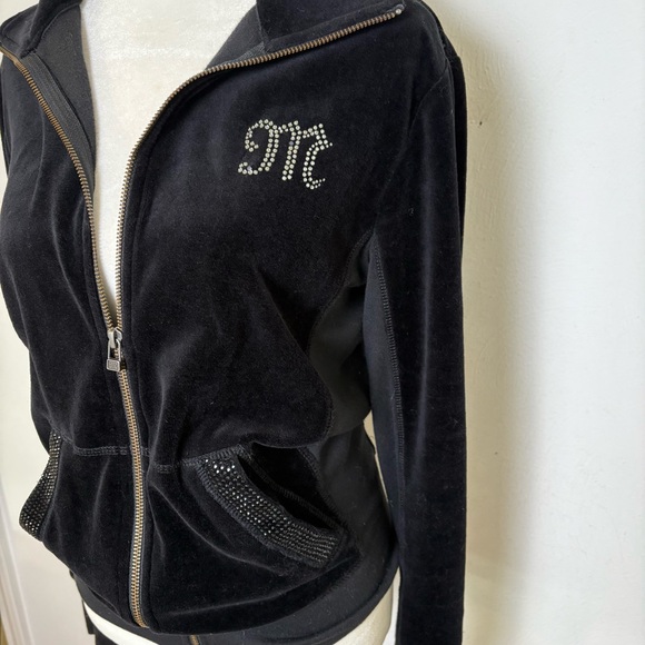 MISS ME Y2K Velvet Velour Track Suit Zip Jacket Rhinestones Bling Flwur-de-Lis S - Picture 2 of 16